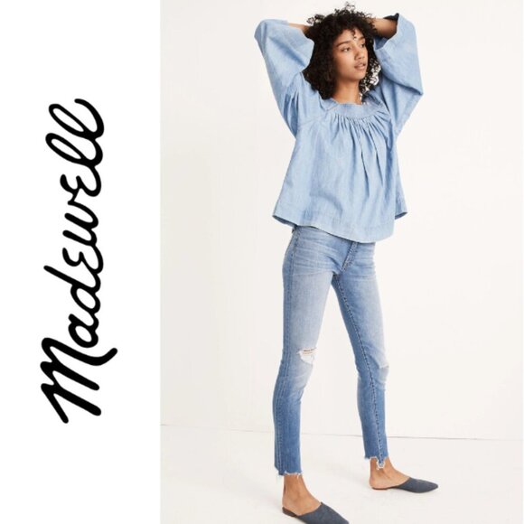 Madewell Denim - Madewell Women's 28 Mid-Rise Skinny Jeans Light Wash Torn Knee Denim